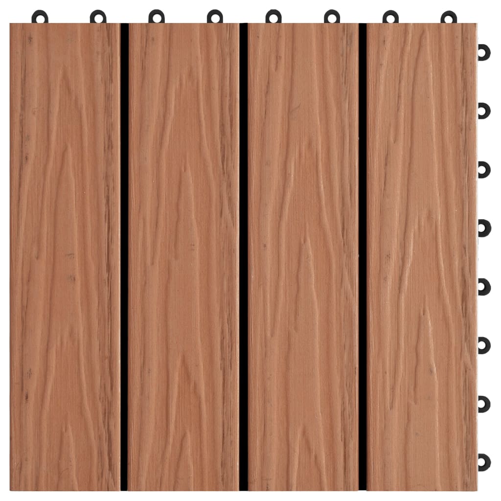 11 stk. terrassefliser med prægning 30x30 cm 1 m2 WPC teakfarve