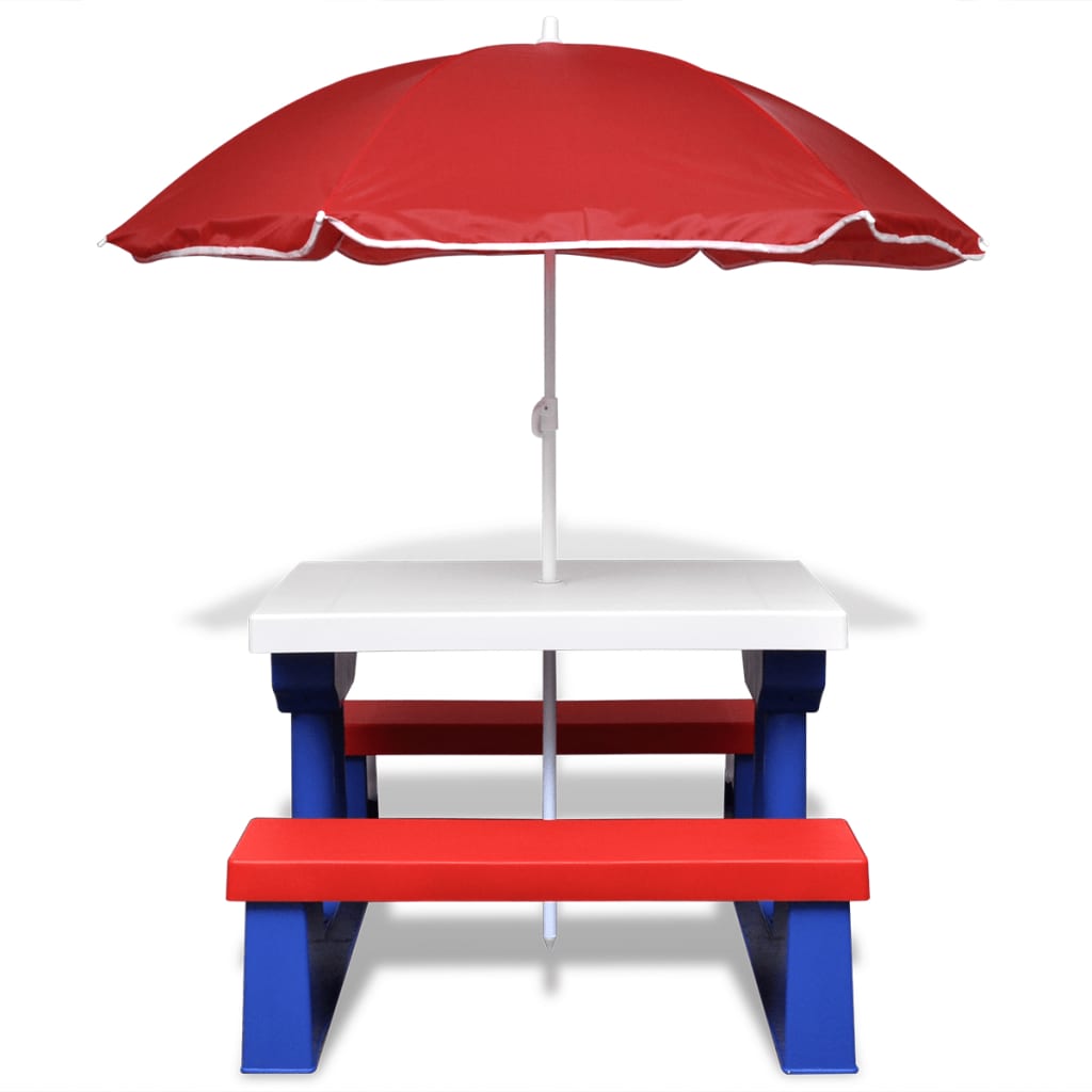 bord- og bænkesæt til børn med parasol flerfarvet