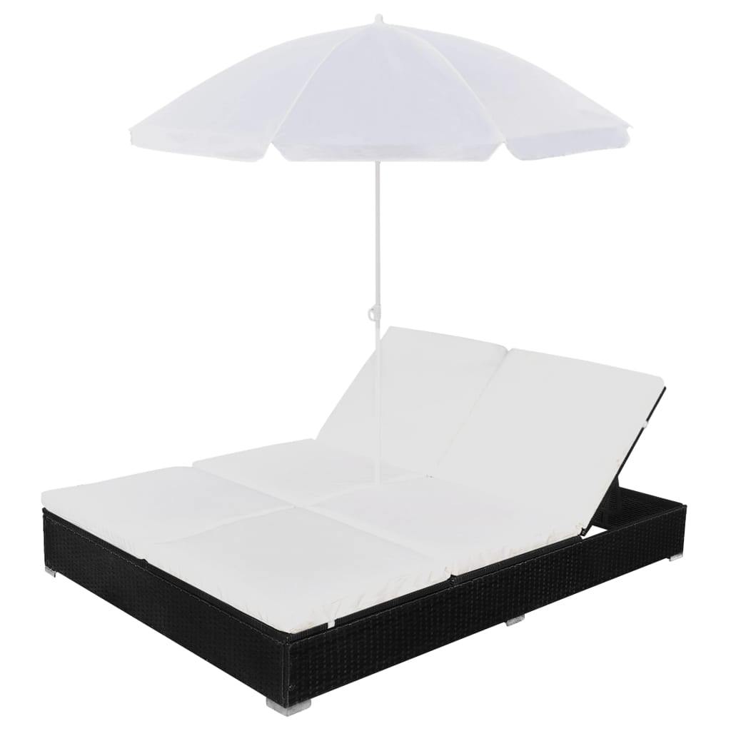 loungeseng med parasol polyrattan sort