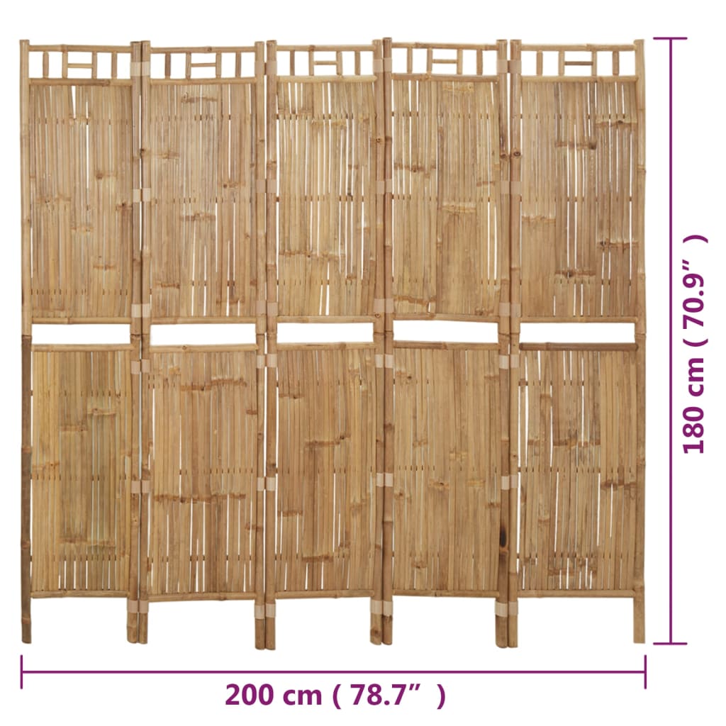 5-panels rumdeler 200x180 cm bambus