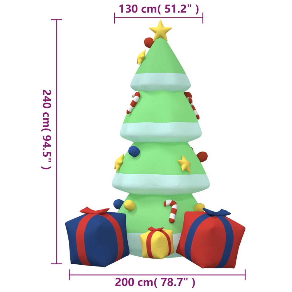 oppusteligt juletræ med LED-lys 240 cm