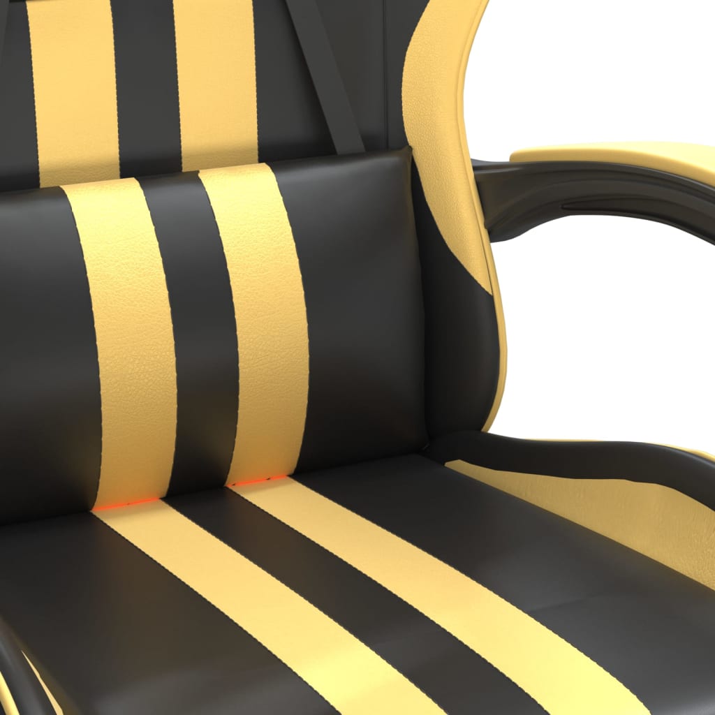 drejelig gamingstol kunstlæder sort og guldfarvet