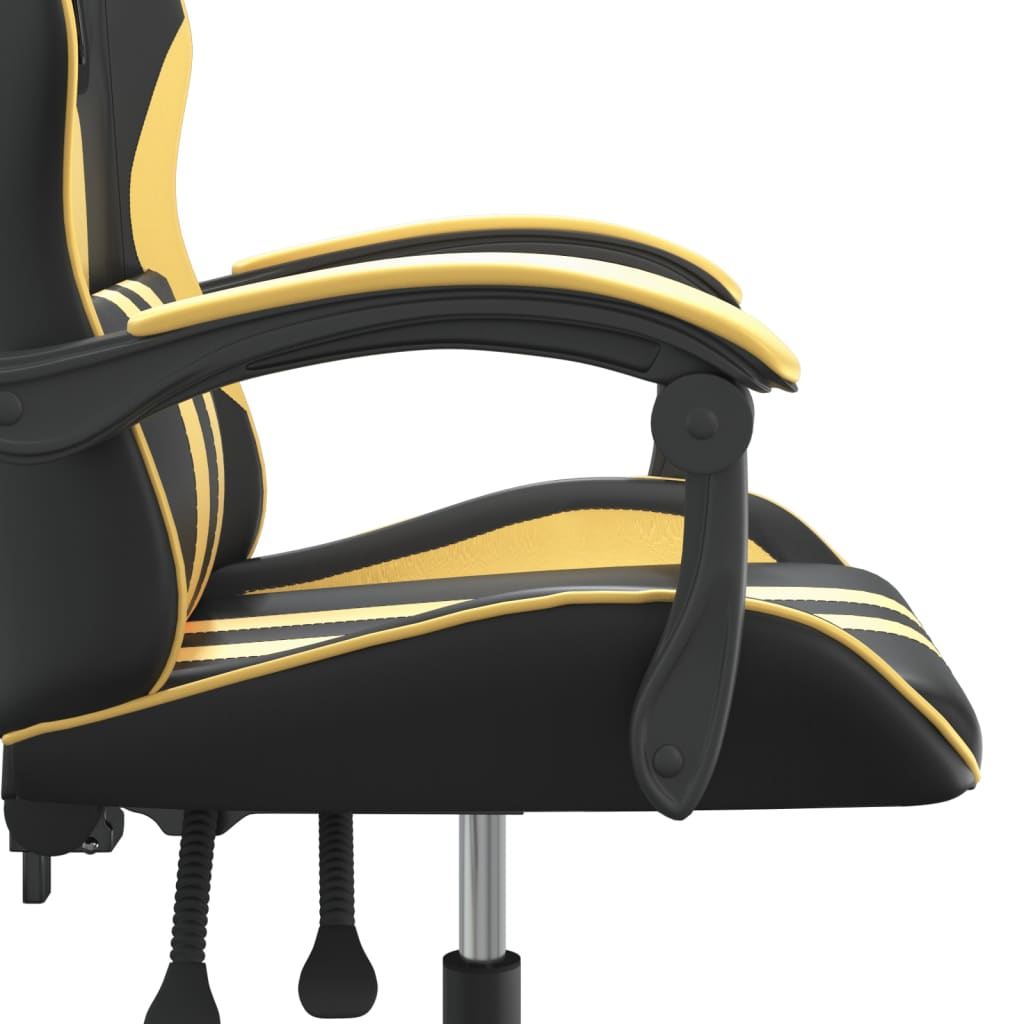 drejelig gamingstol kunstlæder sort og guldfarvet