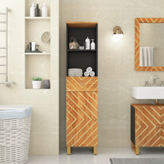 badeværelsesskab 38x33,5x160 cm massivt mangotræ brun og sort