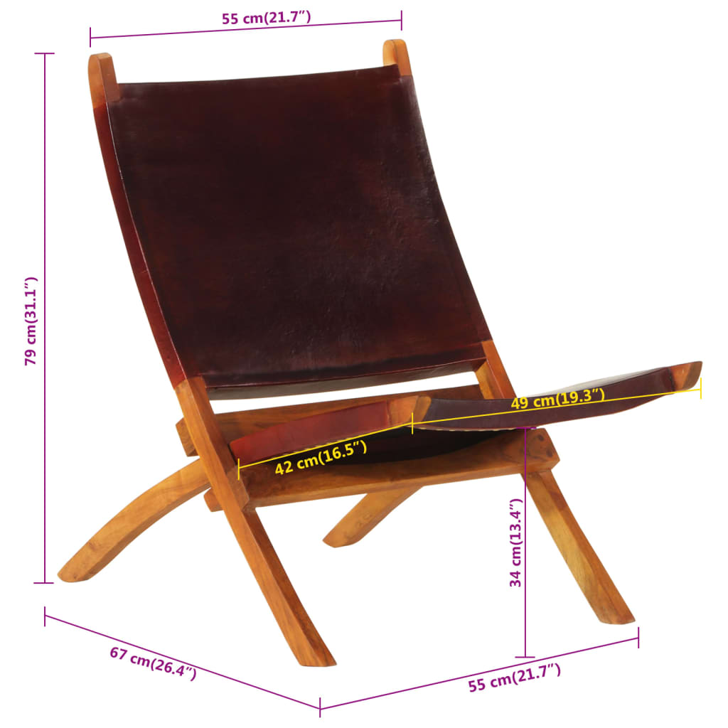 foldbar stol ægte skind mørkebrun