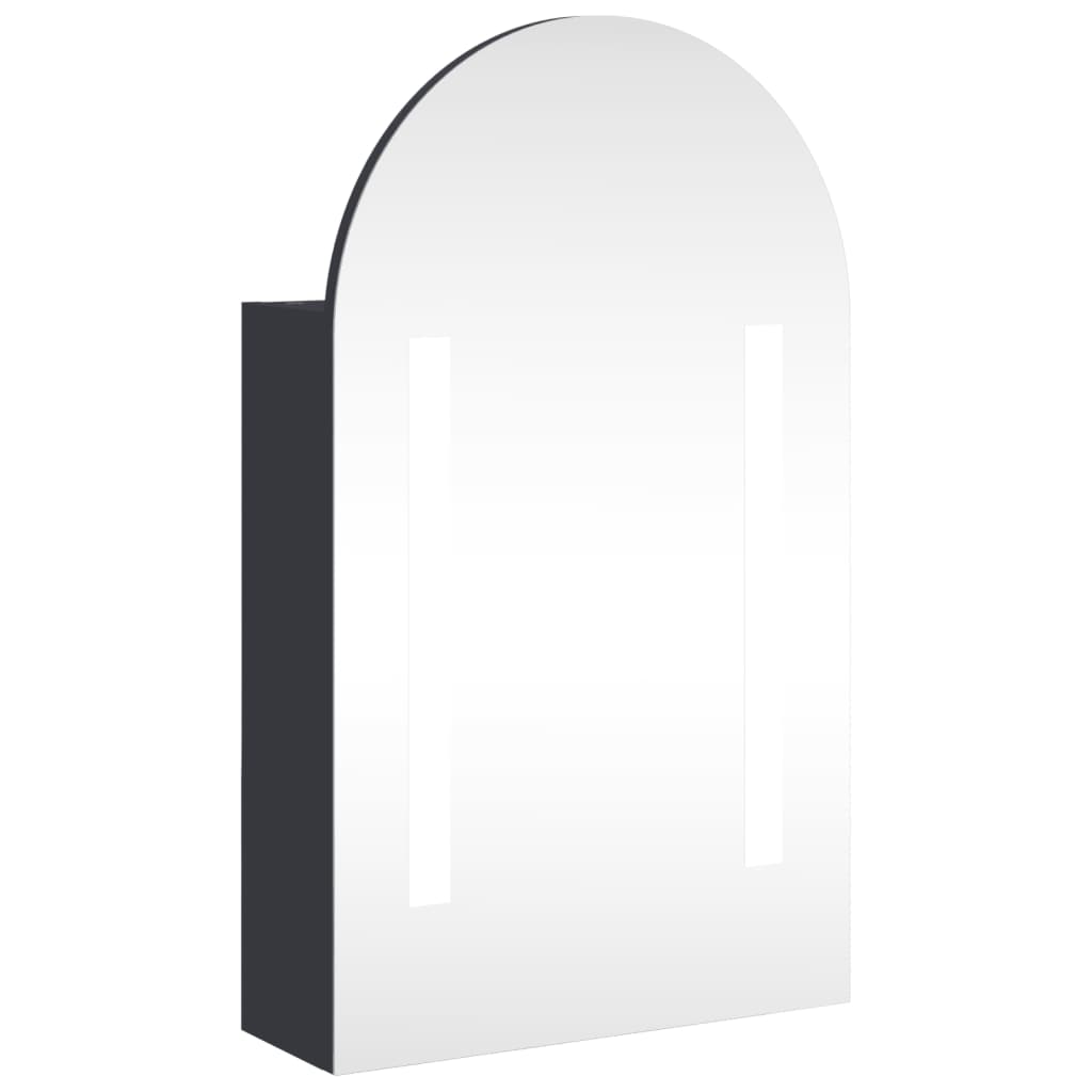 badeværelsesskab med spejl og LED-lys 42x13x70 buet sort