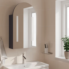 badeværelsesskab med spejl og LED-lys 42x13x70 buet sort