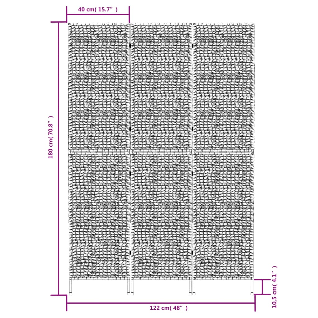 rumdeler med 3 paneler 122x180 cm vandhyacint sort