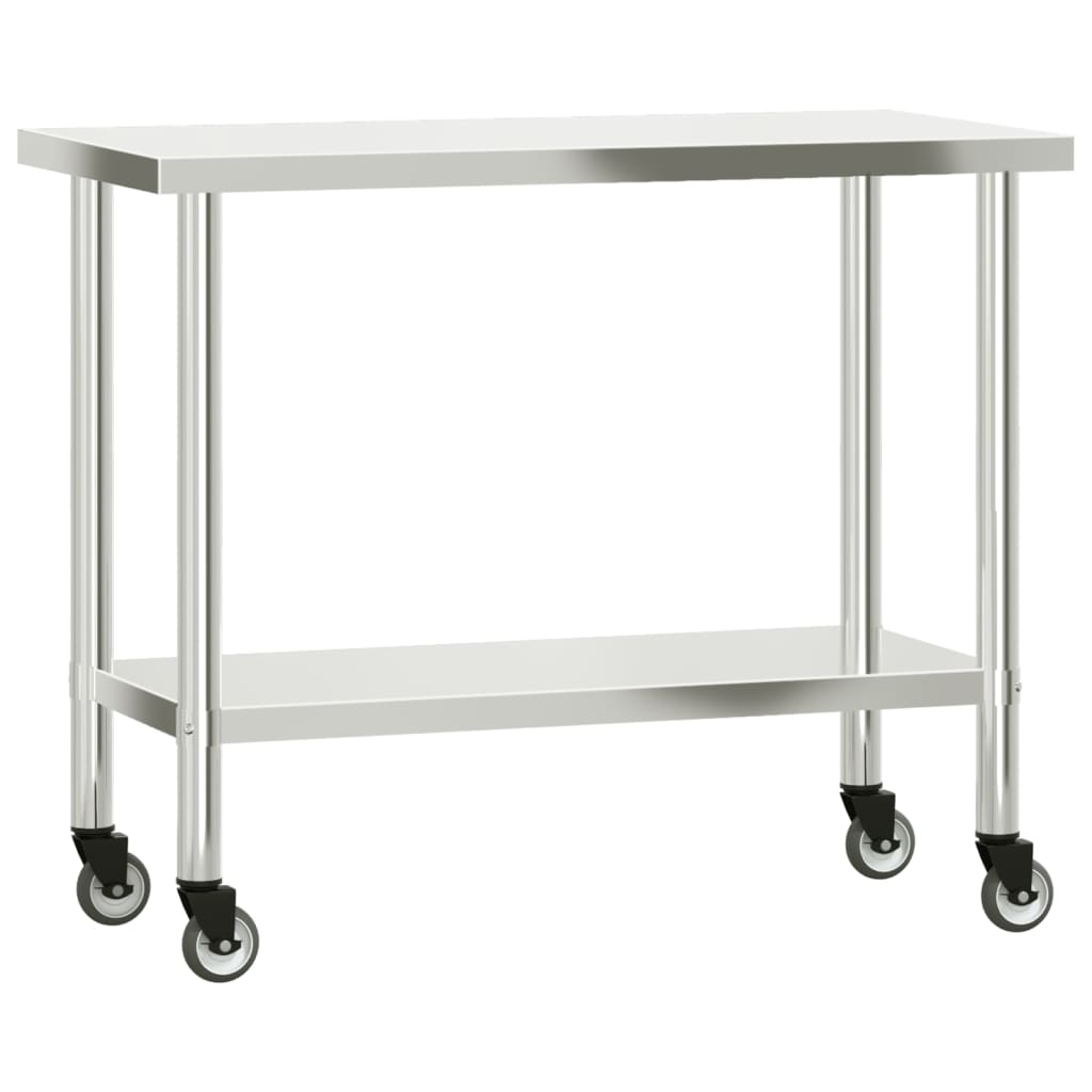 arbejdsbord med hjul til køkken 110x55x85 cm rustfrit stål