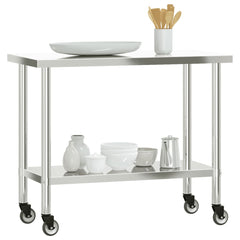 arbejdsbord med hjul til køkken 110x55x85 cm rustfrit stål