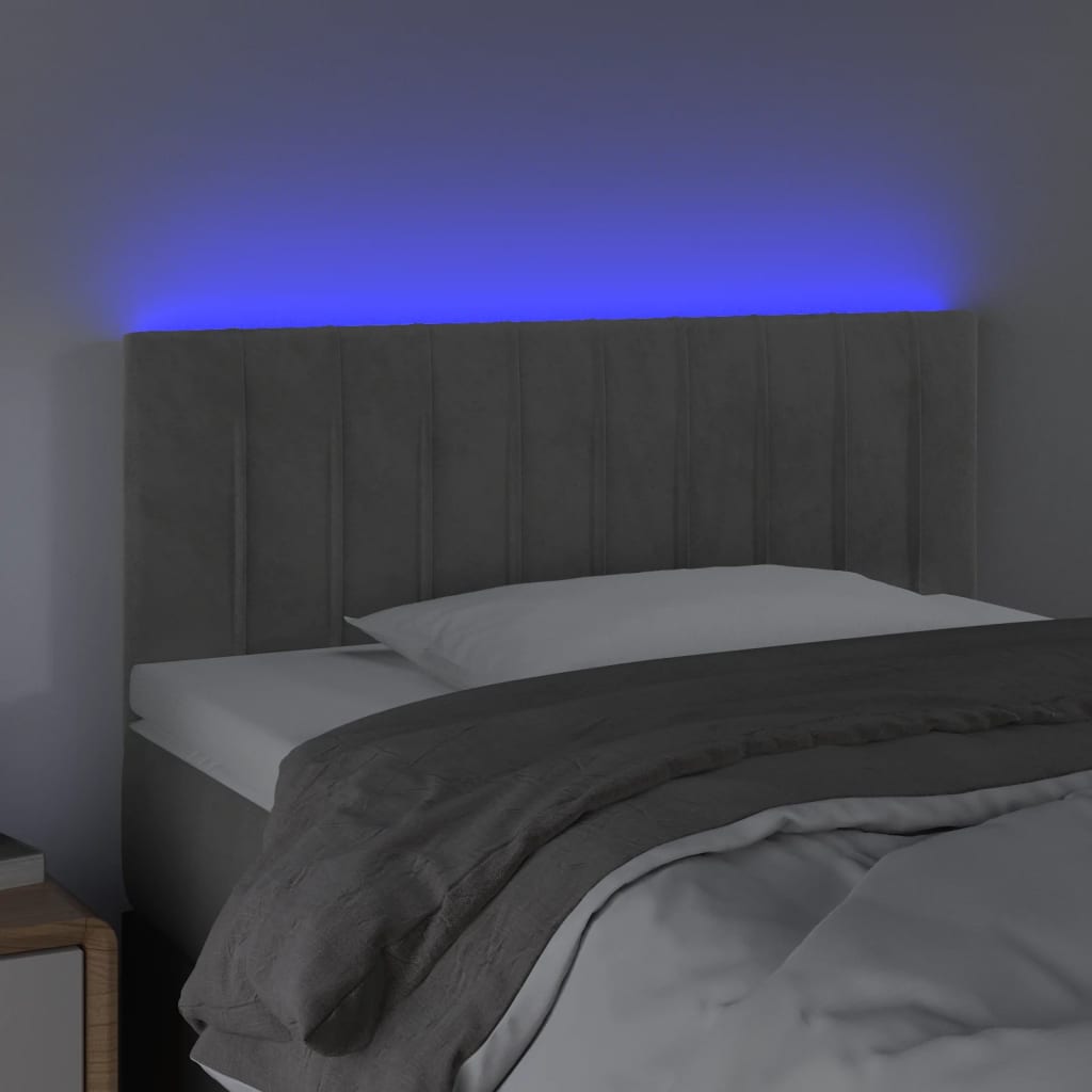 sengegavl med LED-lys 200x5x78/88 cm fløjl lysegrå