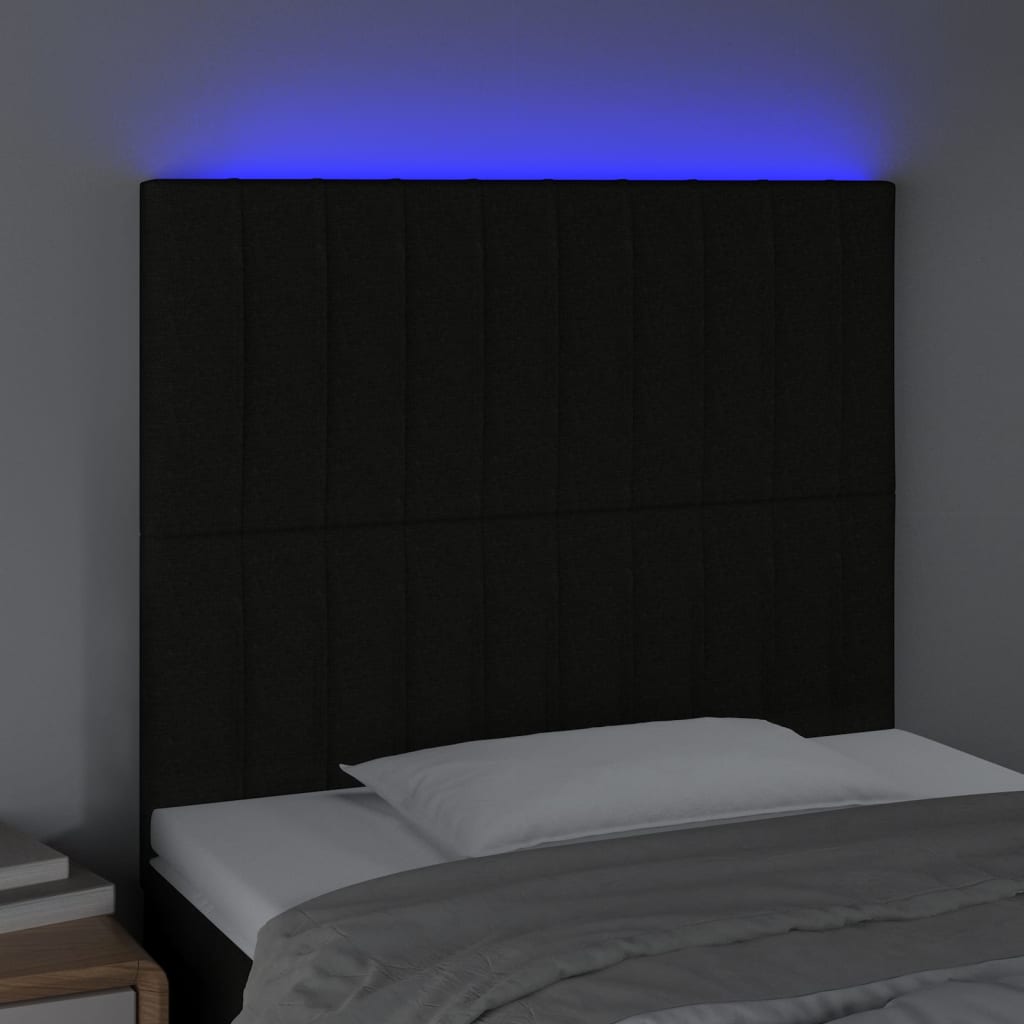 sengegavl med LED-lys 80x5x118/128 cm stof sort