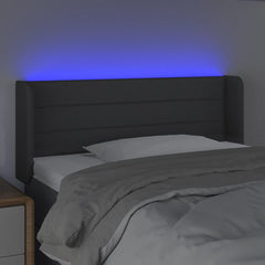 sengegavl med LED-lys 147x16x78/88 cm stof blå