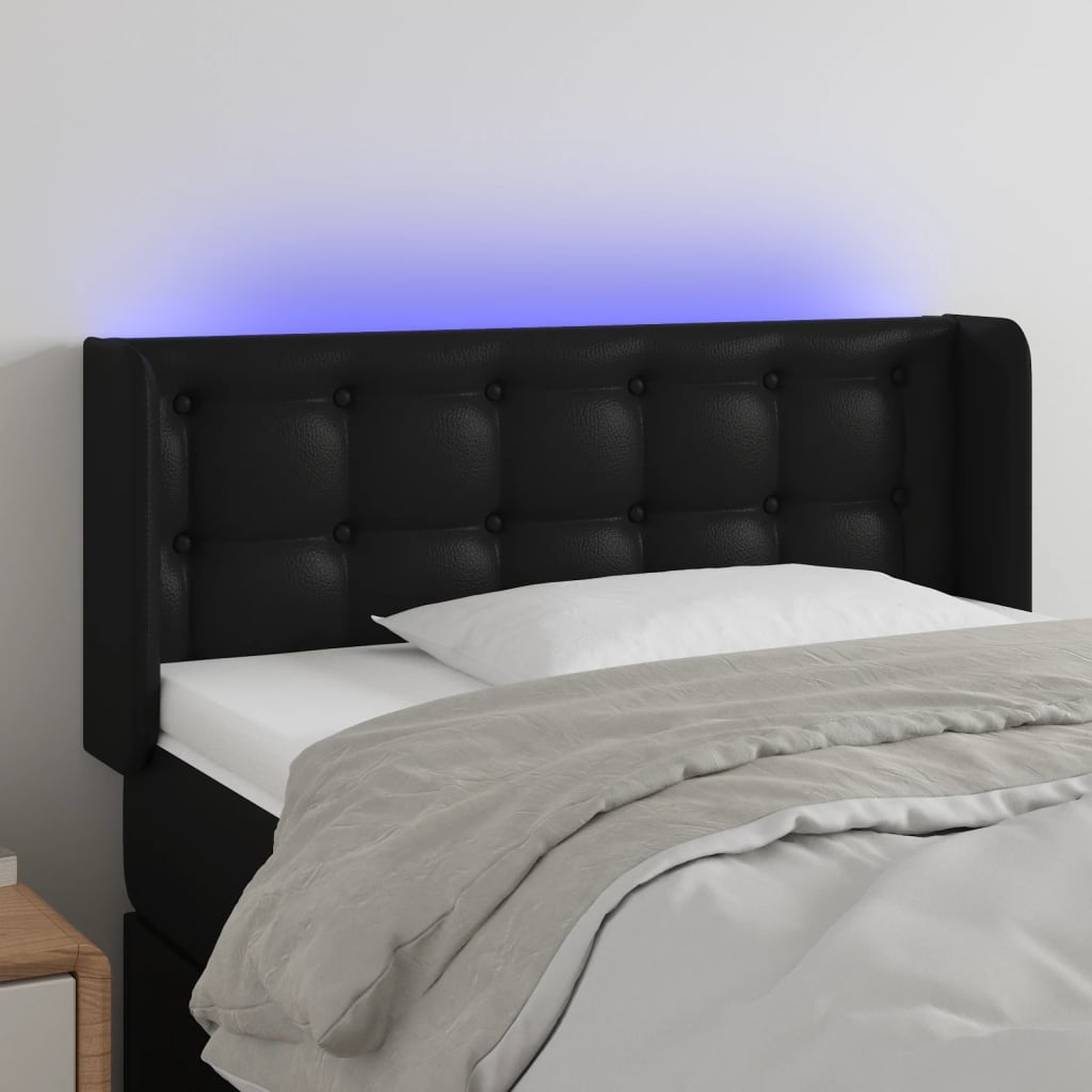 sengegavl med LED-lys 203x16x118/128 cm kunstlæder hvid