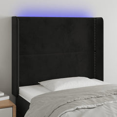 sengegavl med LED-lys 93x16x118/128 cm fløjl sort