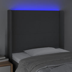 sengegavl med LED-lys 83x16x118/128 cm stof mørkegrå