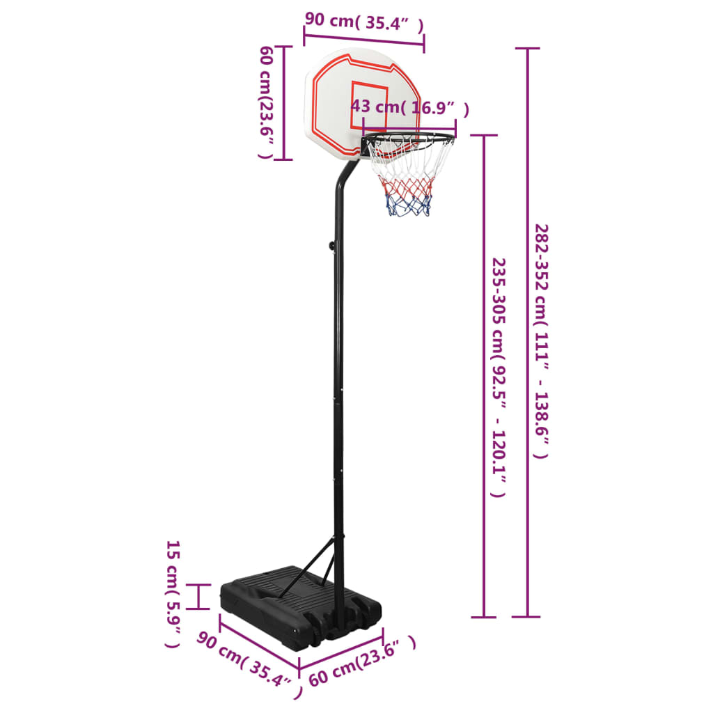 basketballstativ 282-352 cm polyethylen hvid