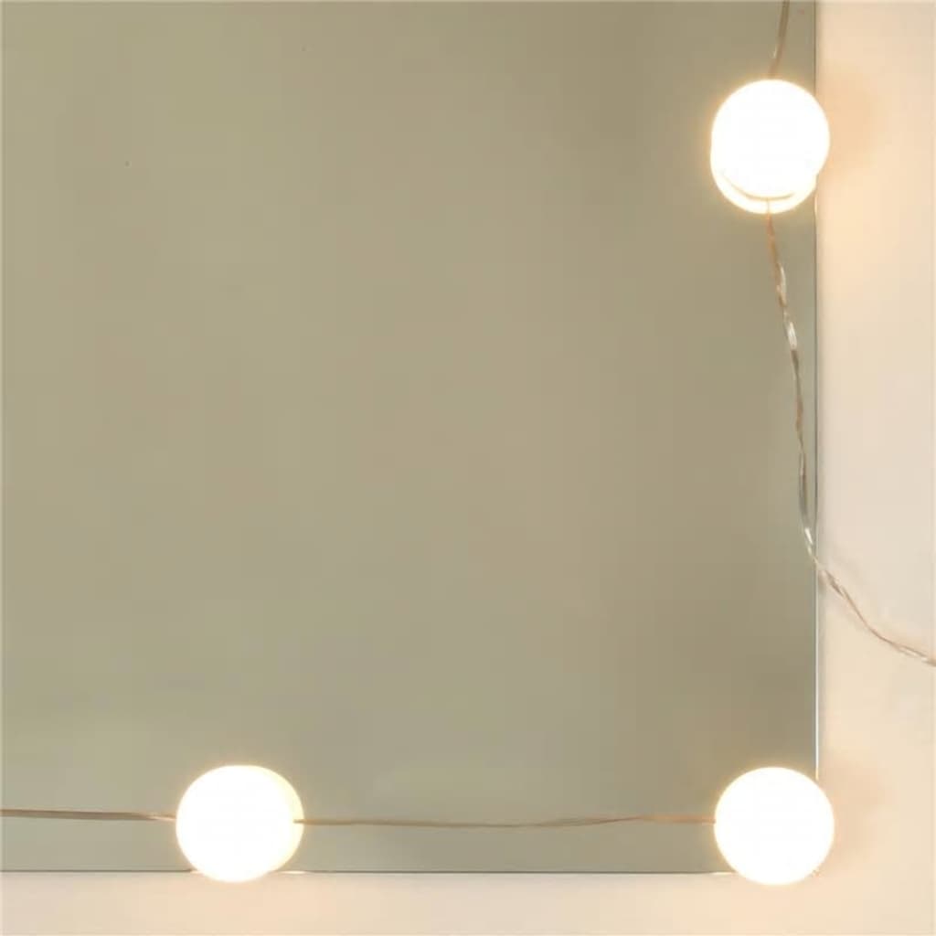 makeupbordssæt med LED-lys konstrueret træ hvid