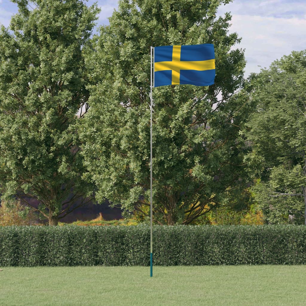 Sverige flag og flagstang 5,55 m aluminium