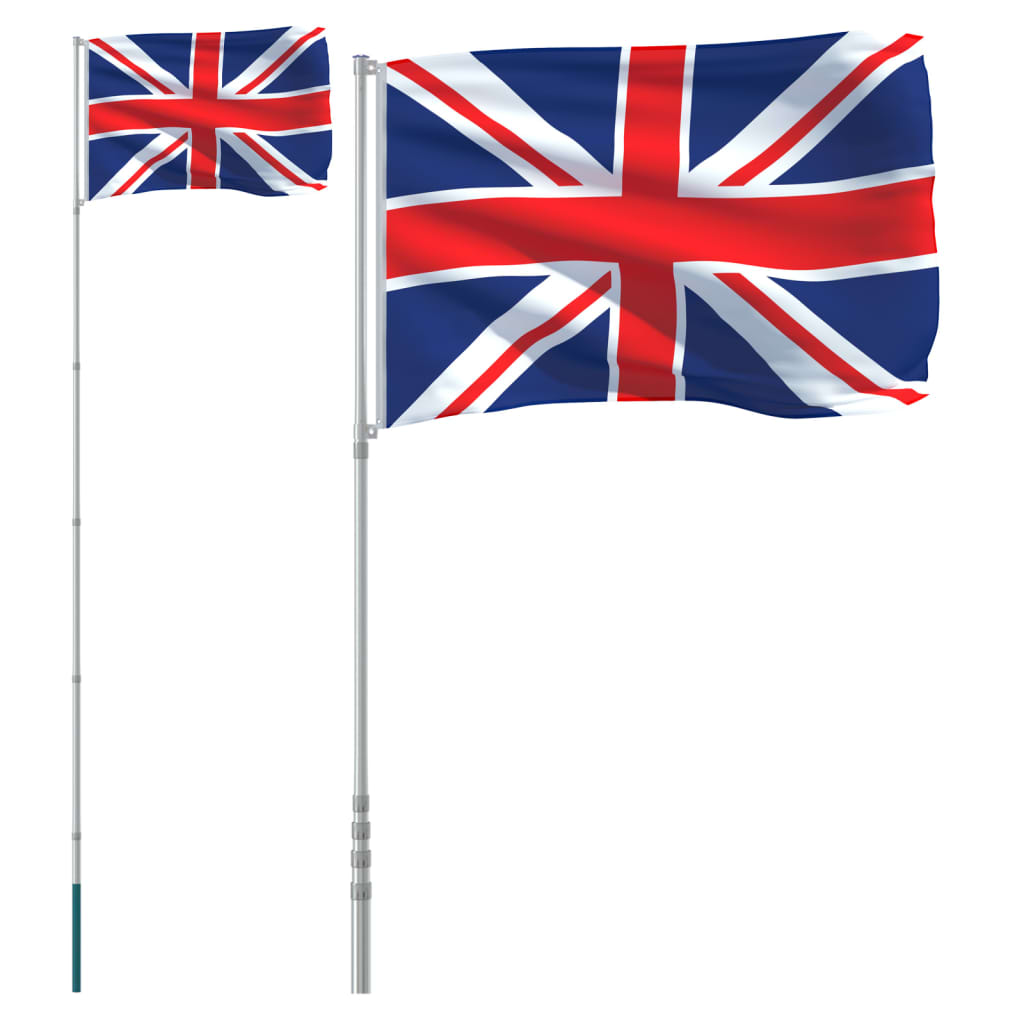 Storbritannien flag og flagstang 5,55 m aluminium