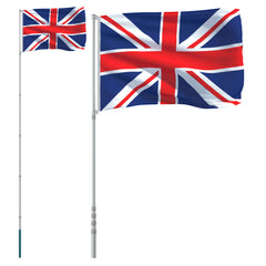 Storbritannien flag og flagstang 5,55 m aluminium