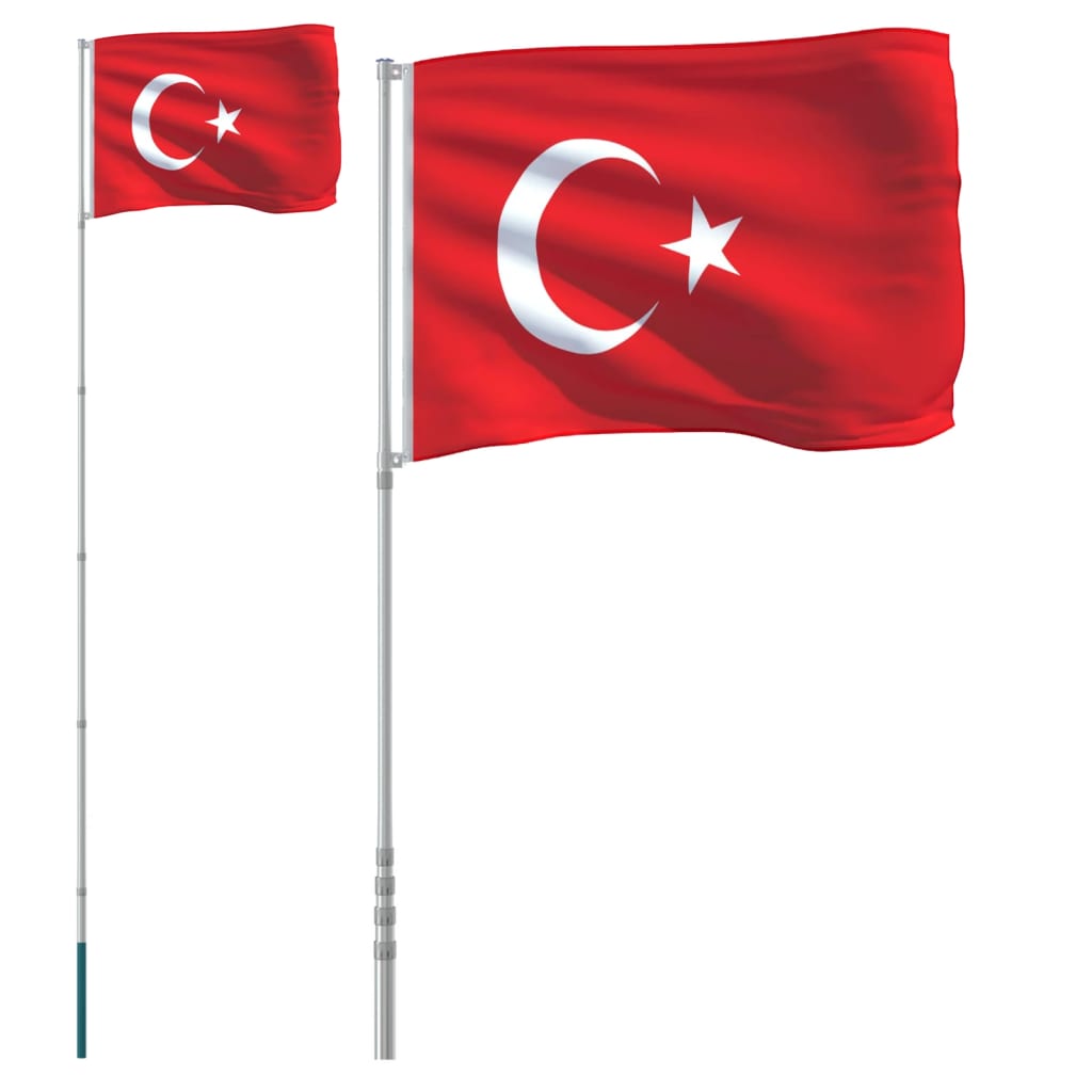 Tyrkiet flag og flagstang 5,55 m aluminium