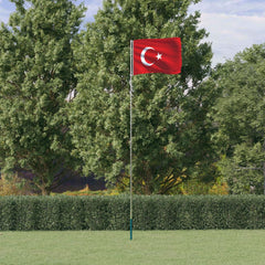 Tyrkiet flag og flagstang 5,55 m aluminium