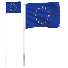 Europaflag og flagstang 5,55 m aluminium
