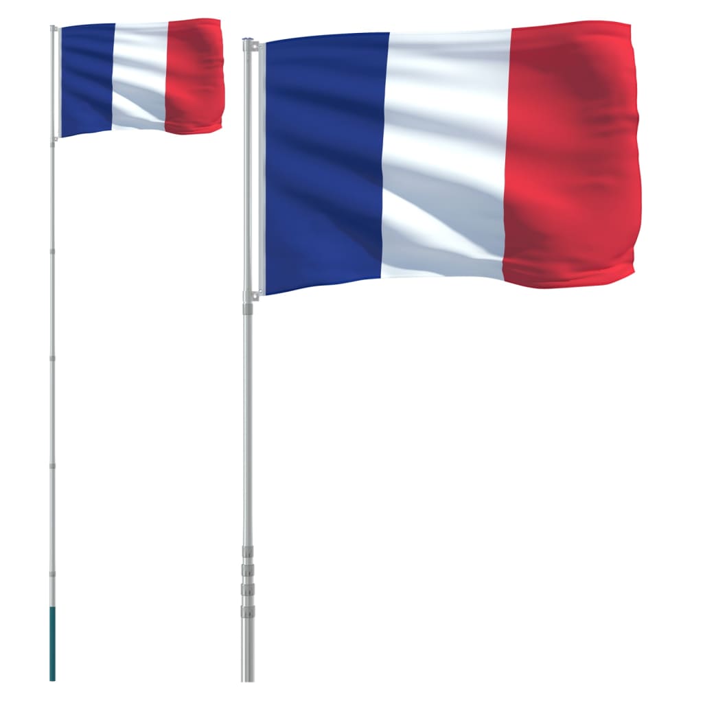 Frankrig flag og flagstang 5,55 m aluminium