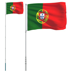 Portugal flag og flagstang 5,55 m aluminium