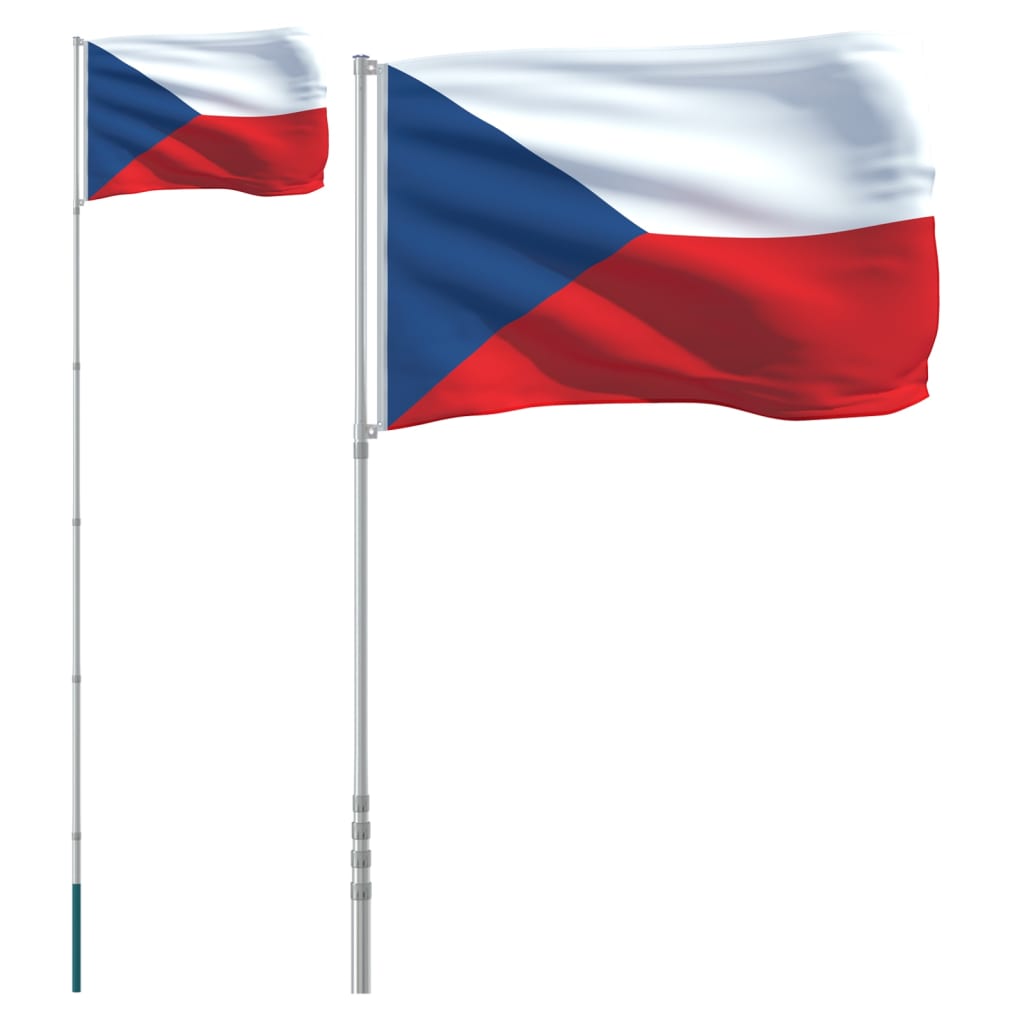Tjekkiet flag og flagstang 5,55 m aluminium