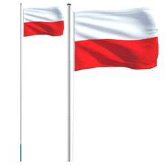 Polen flag og flagstang 6,23 m aluminium