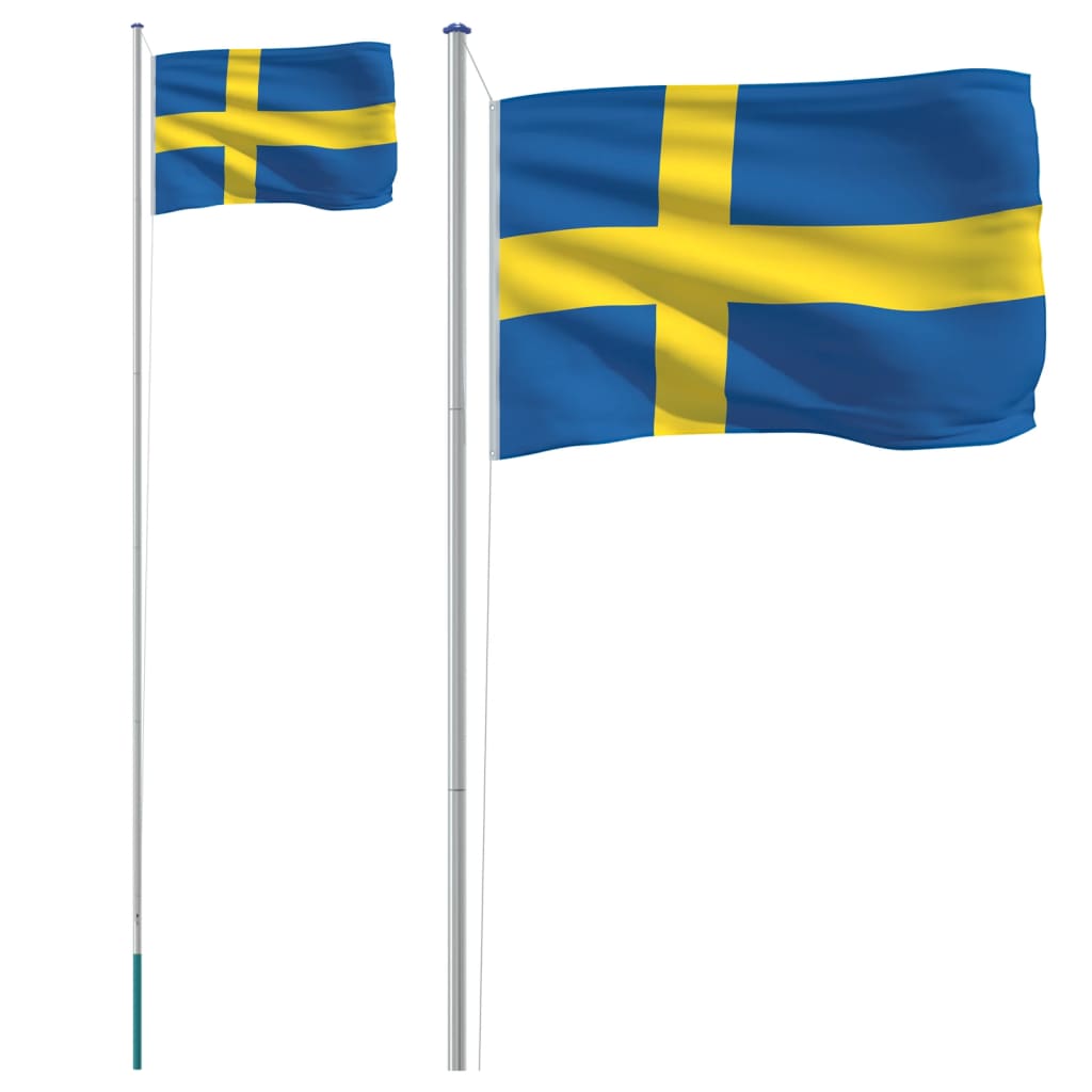 Sverige flag og flagstang 6,23 m aluminium