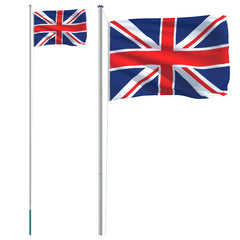 Storbritannien flag og flagstang 6,23 m aluminium