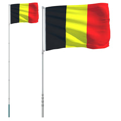 Belgien flag og flagstang 5,55 m aluminium