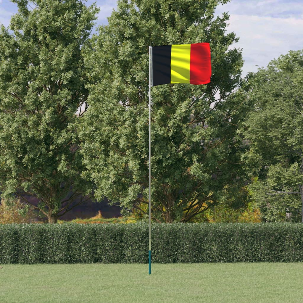Belgien flag og flagstang 5,55 m aluminium