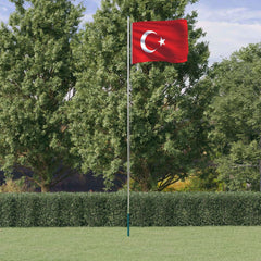 Tyrkiet flag og flagstang 6,23 m aluminium