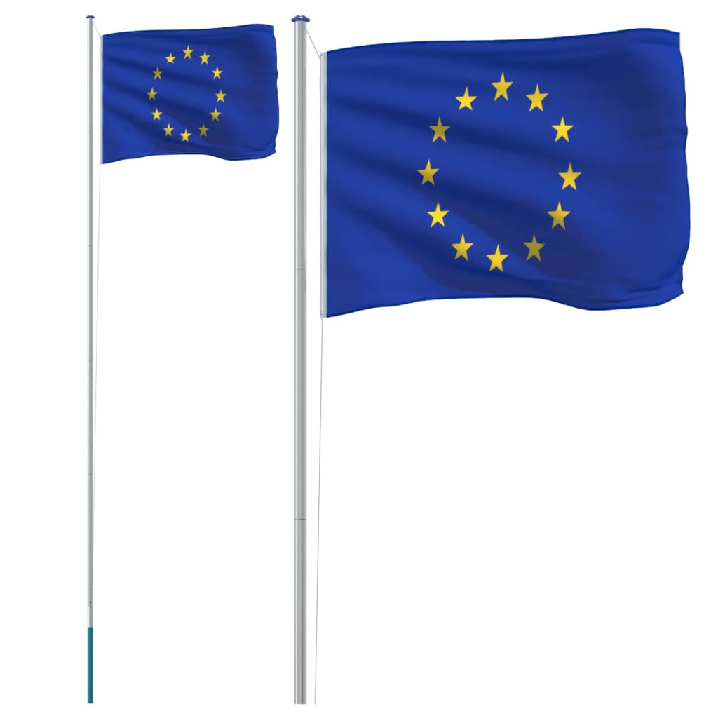 Europaflag og flagstang 6,23 m aluminium
