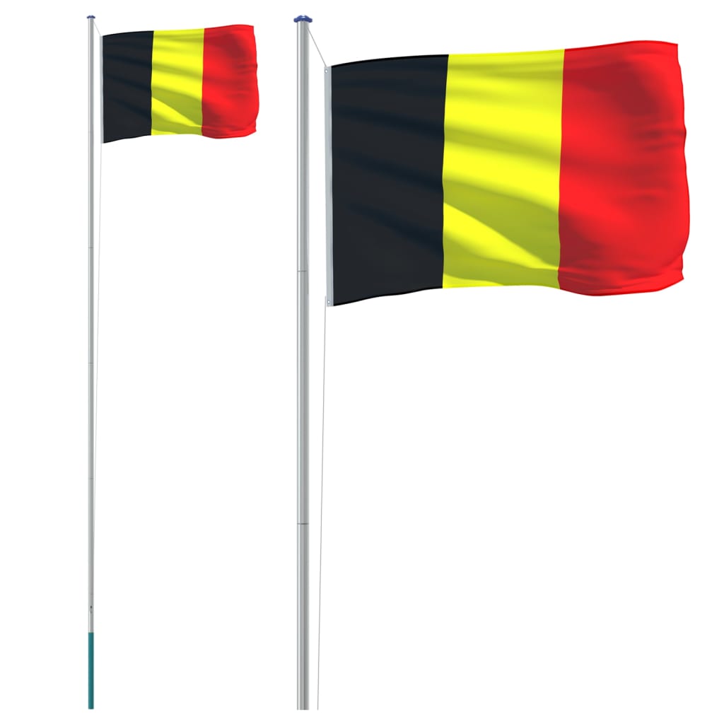 Belgien flag og flagstang 6,23 m aluminium