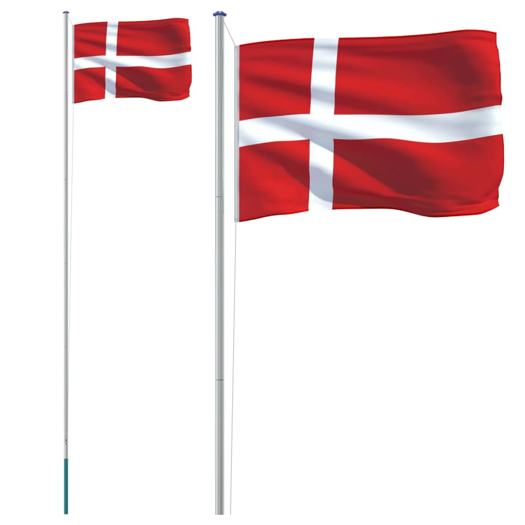 Danmark flag og flagstang 6,23 m aluminium