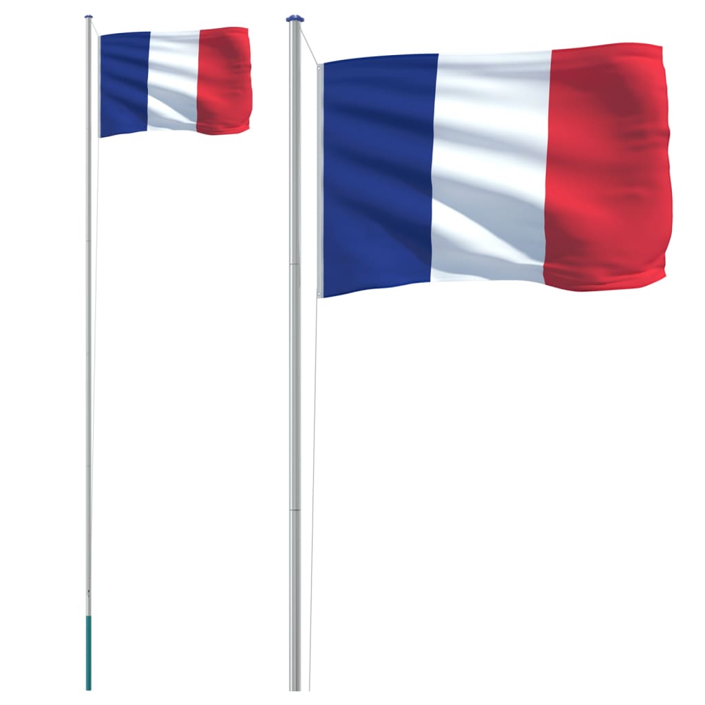 Frankrig flag og flagstang 6,23 m aluminium