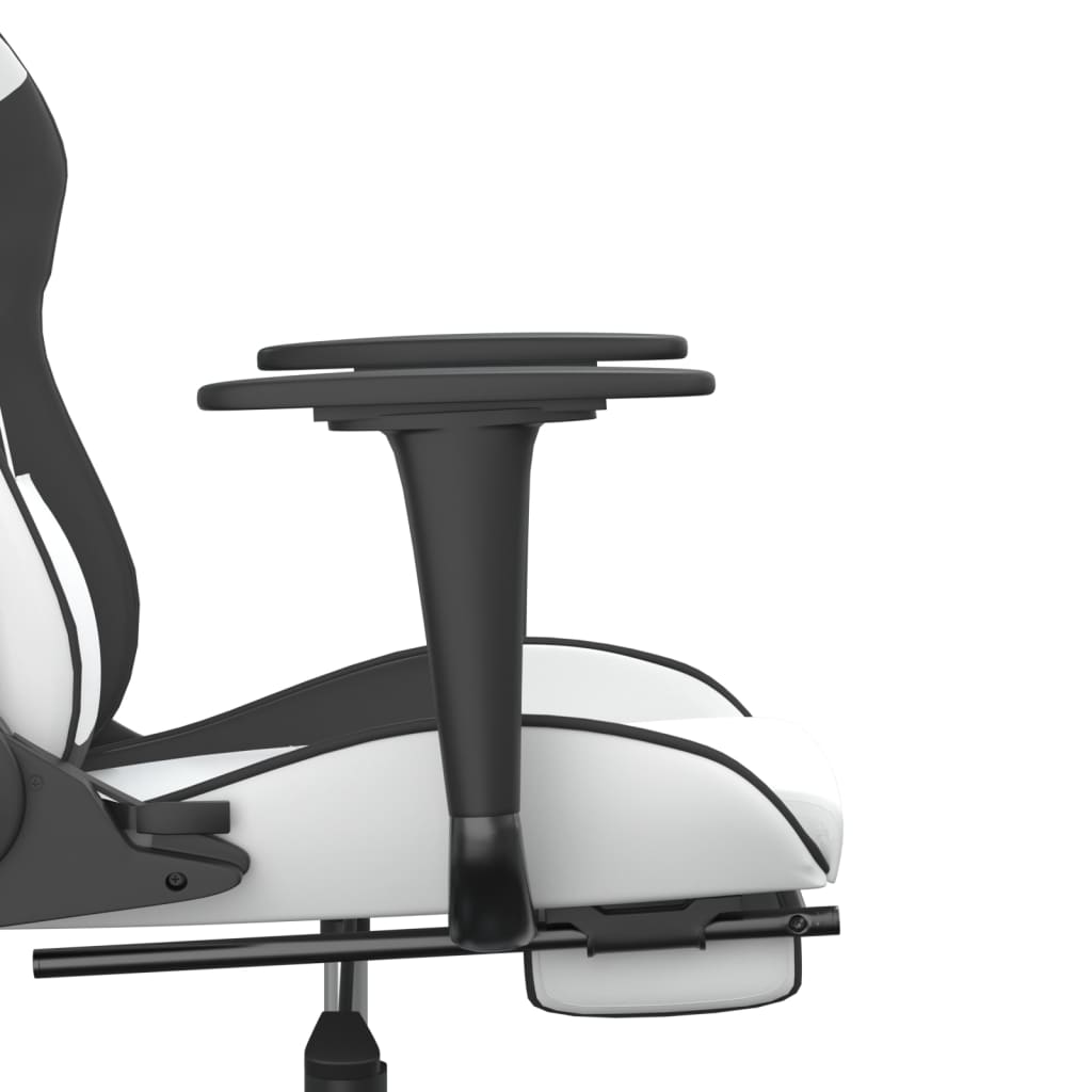 gamingstol med fodstøtte kunstlæder hvid og sort