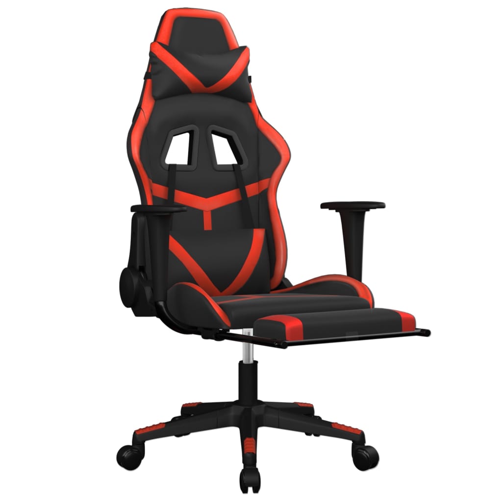 gamingstol med fodstøtte kunstlæder sort og rød