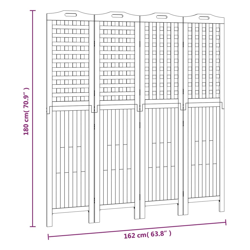 3-panels rumdeler 121,5x2x180 cm massivt akacietræ