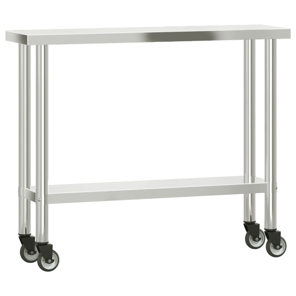 køkkenbord med tophylde 110x30x150 cm rustfrit stål