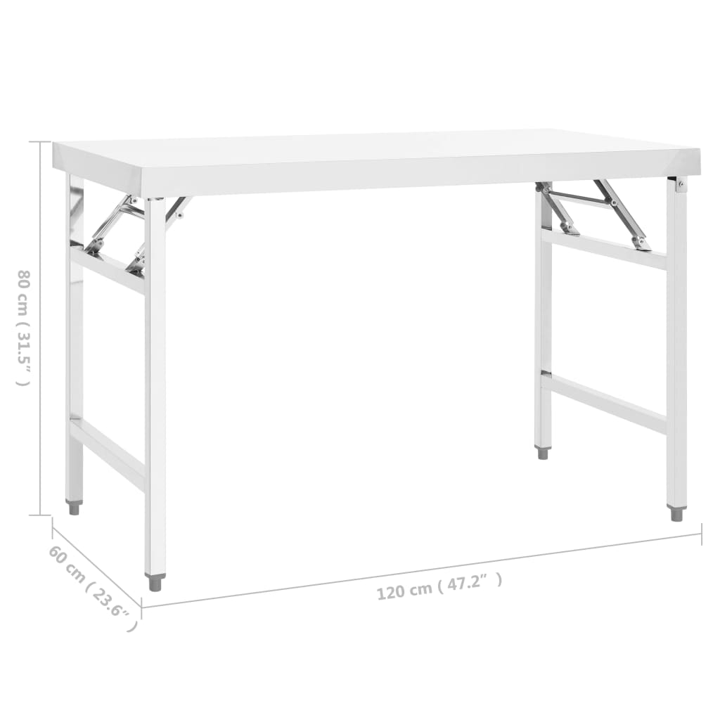 foldbart arbejdsbord til køkken 120x60x80 cm rustfrit stål