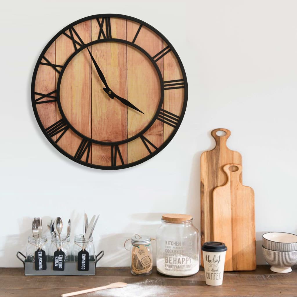 325172Wall Clock 39 cm Brown and Black MDF and Iron