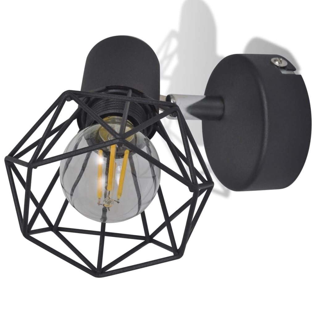 væglamper 2 stk. med LED-pærer industriel stil sort