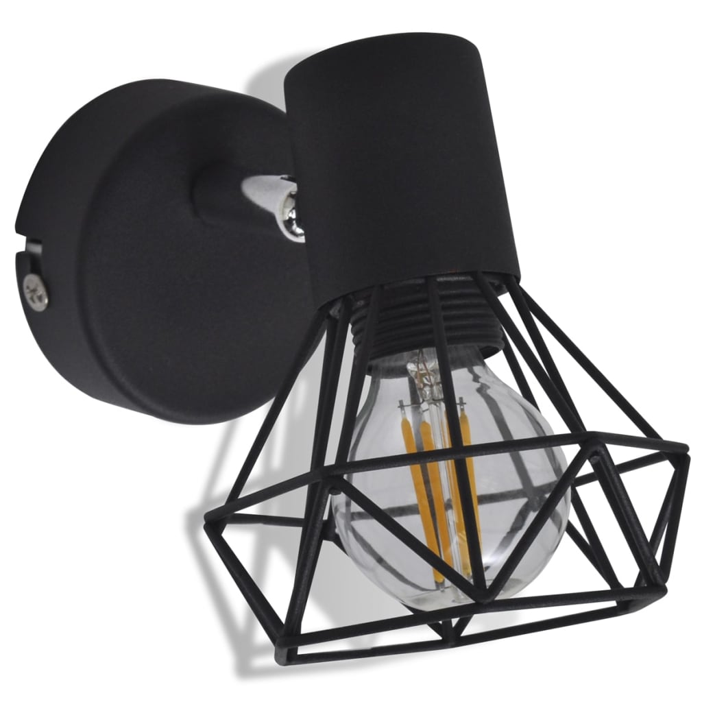væglamper 2 stk. med LED-pærer industriel stil sort