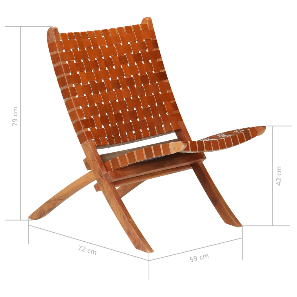 foldbar stol ægte læder krydsstriber brun